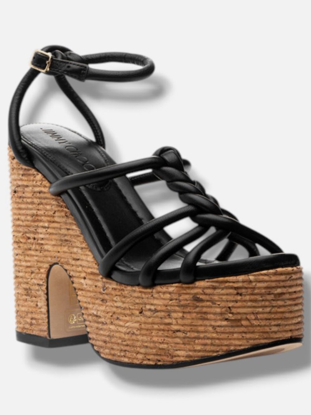 Jimmy Choo Women's Black Clare Wedge 130 Sandal Black Leather Shoe Size 38